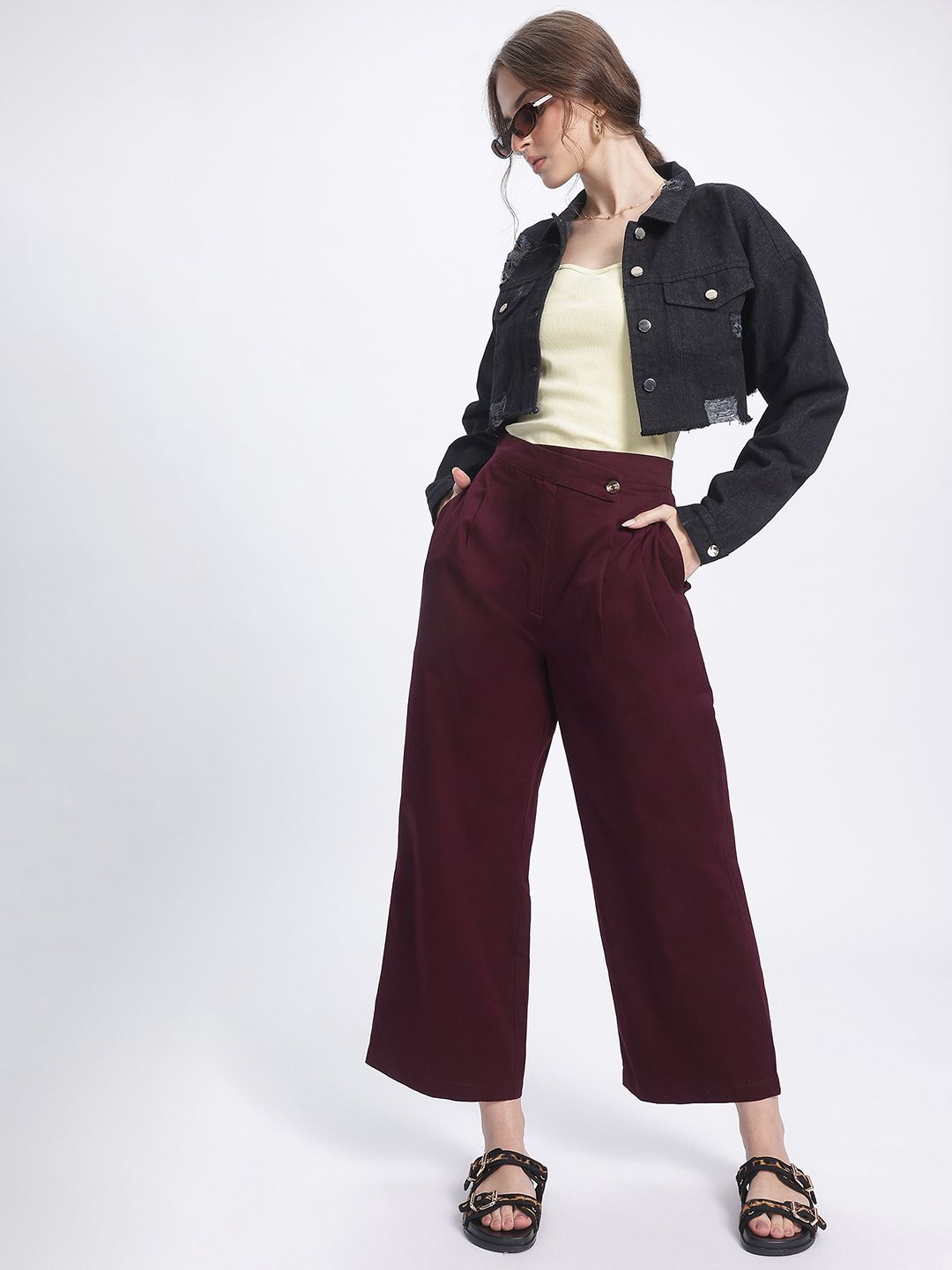 DressBerry Women Versatile Vibes Pleated Cropped Trousers