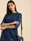 Anouk Women Mandarin Collar Bandhani Printed Indigo Kurta