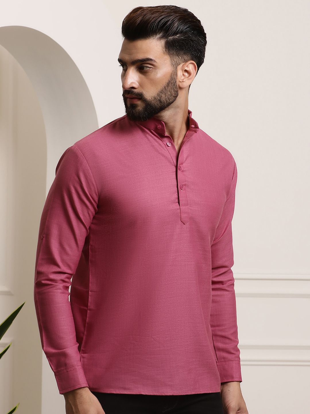 Anug by SOJANYA Men Dark Coral Mandarin Collar Kurta