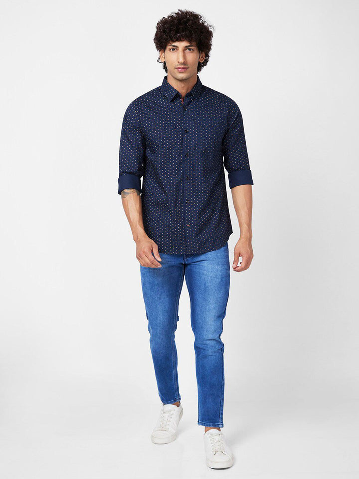 SPYKAR Slim Fit Micro Ditsy Printed Cotton Casual Shirt