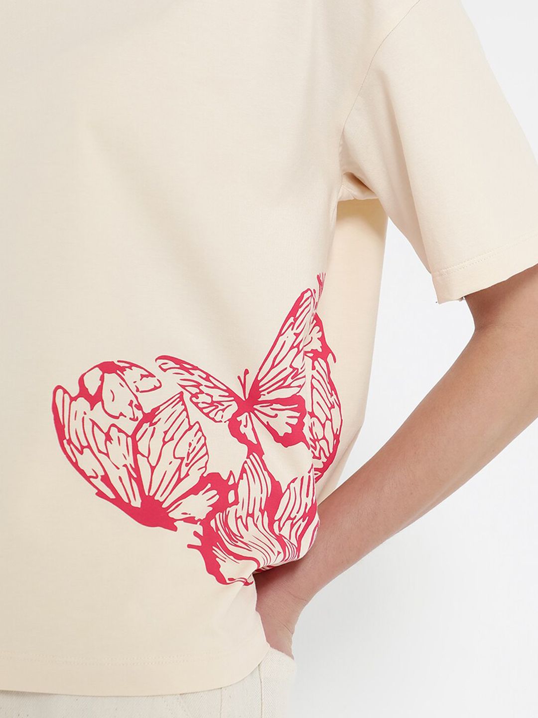 RAREISM Round Neck Drop-Shoulder Sleeves Boxy T-shirt