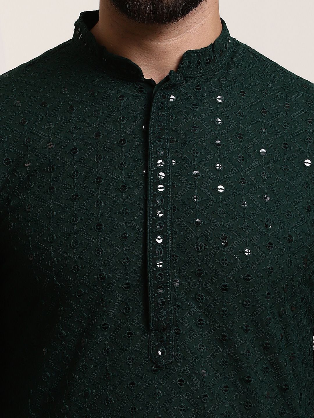 SOJANYA Ethnic Motifs Embroidered Sequinned Pure Cotton Kurta with Churidar