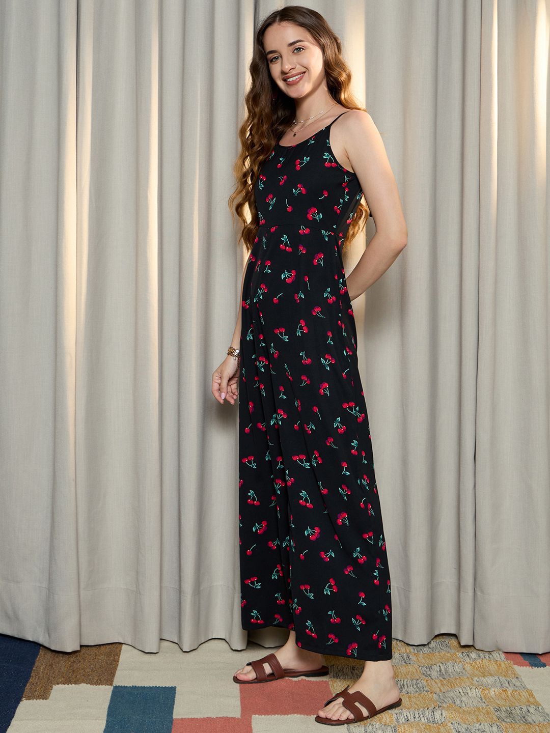Berrylush Floral Printed Shoulder Straps Basic Jumpsuit