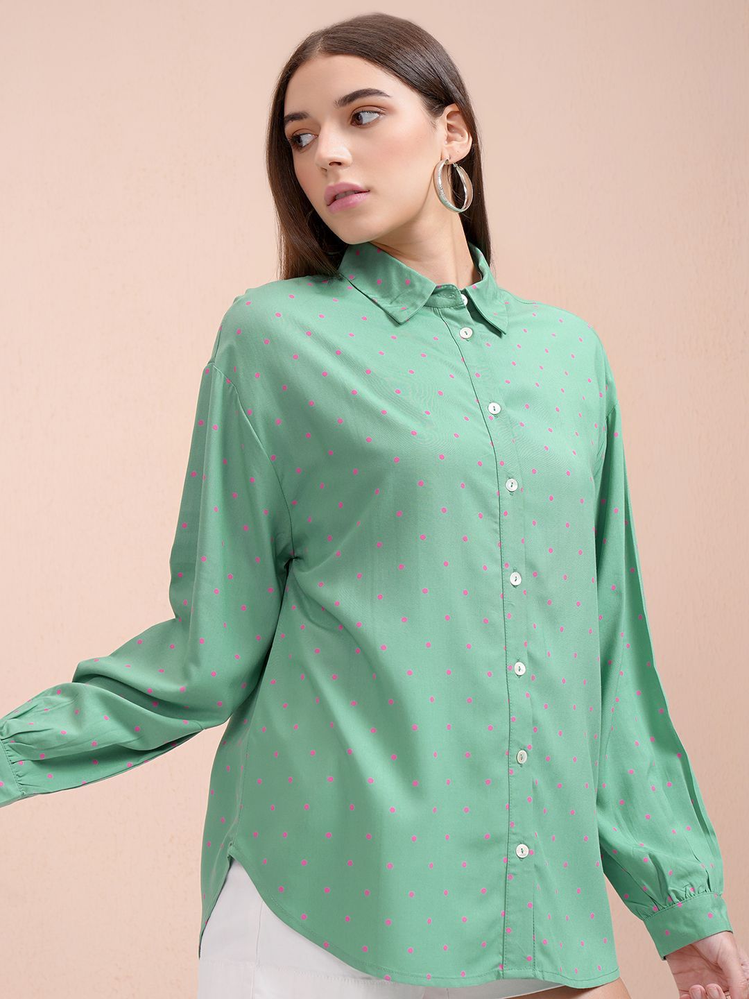 Tokyo Talkies Women Printed Drop Shoulder Button Down Shirt