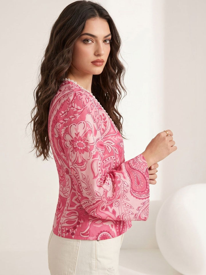 Mamicha Print Flared Sleeve Bohemian Top