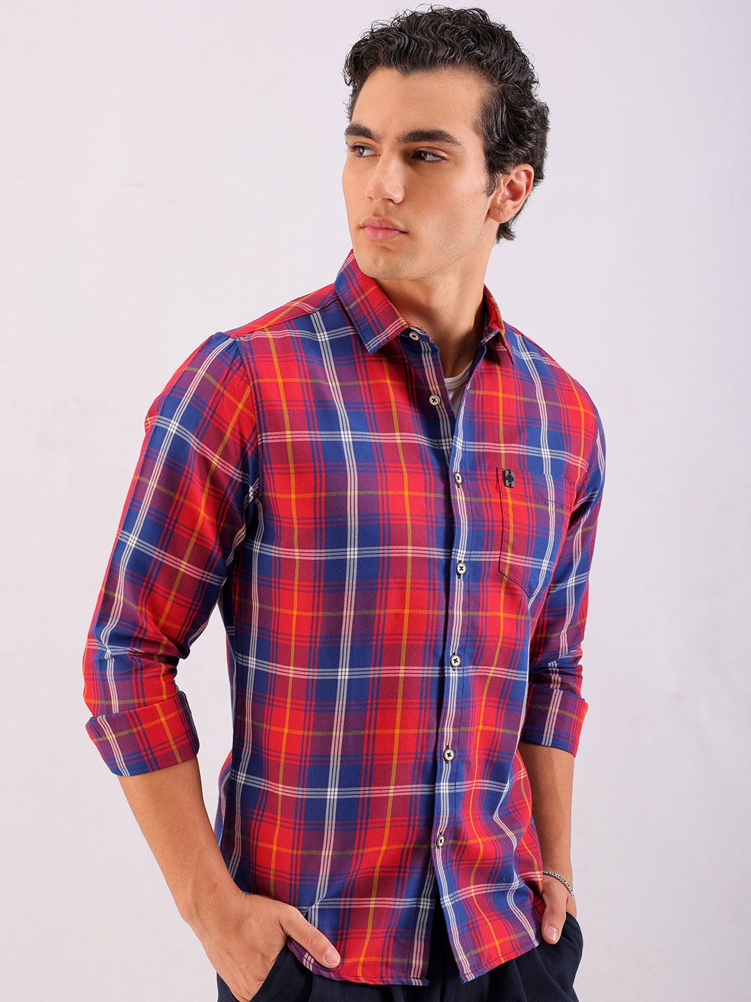 The Indian Garage Co Men Red Tartan Checked Cotton Casual Shirt
