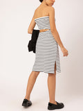 DressBerry Monochrome Maven Striped Strapless Cut Out Detail Dress