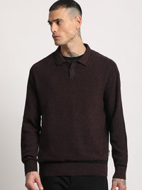 THE BEAR HOUSE Men Solid Pure Cotton Shirt Collar Sweater