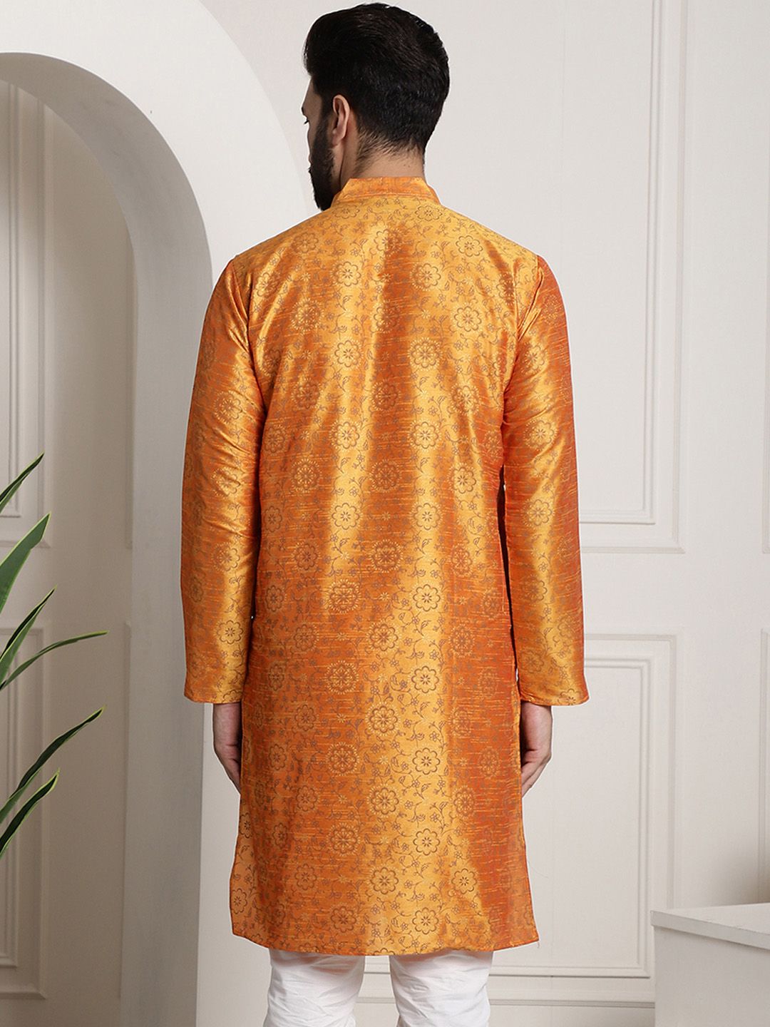 SOJANYA Men Orange & Brown Ethnic Motifs Printed Kurta
