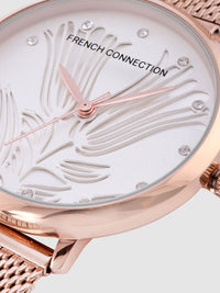 French Connection Women Silver-Toned Floral Textured Analogue Watch FCL0007A