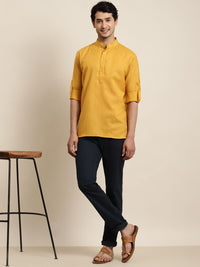 Anug by SOJANYA Men Mustard Yellow Mandarin Collar Short Kurta