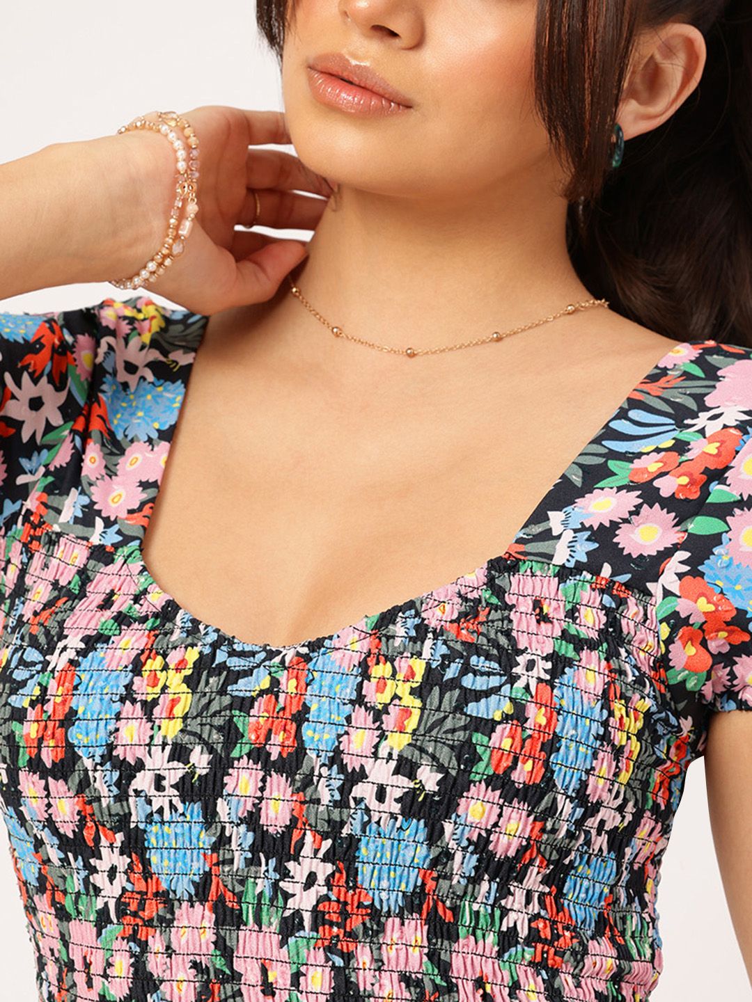 DressBerry Floral Frenzy Textured Printed Fit & Flare Dress
