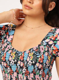 DressBerry Floral Frenzy Textured Printed Fit & Flare Dress