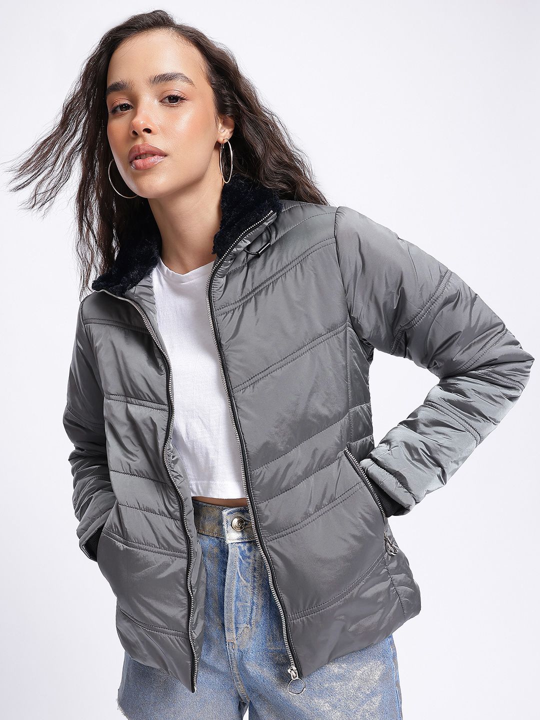 DressBerry Elevated Essentials Mock Collar Padded Jacket