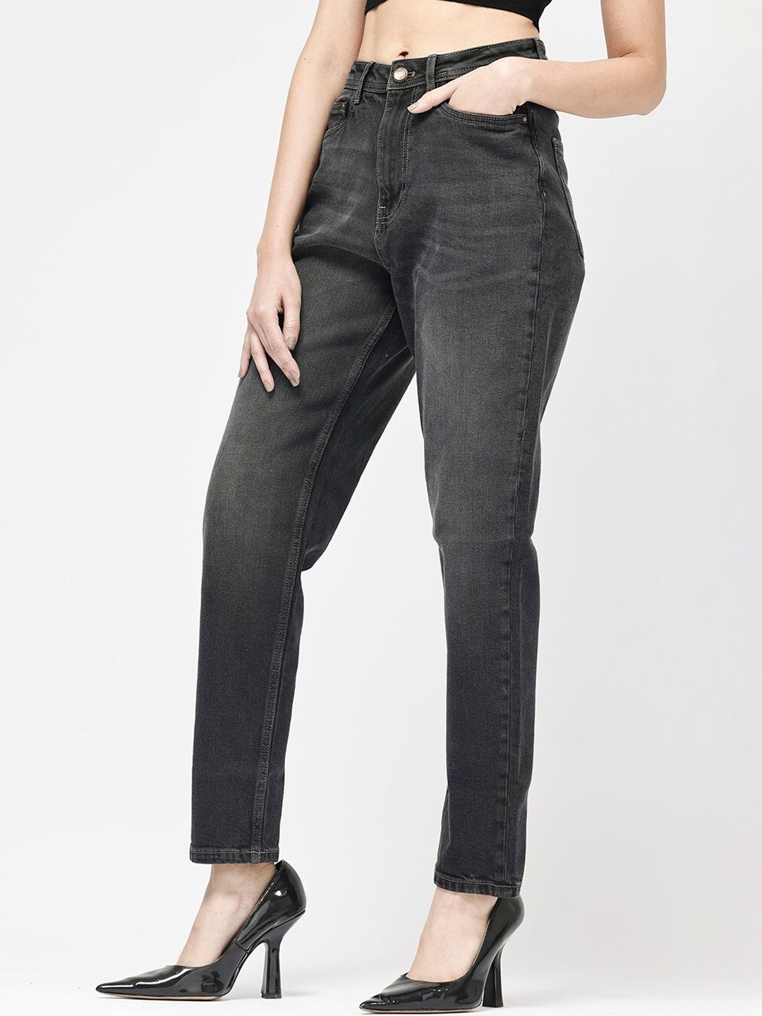RAREISM Women Clean Look Mid-Rise Comfort Light Fade Cotton Jeans