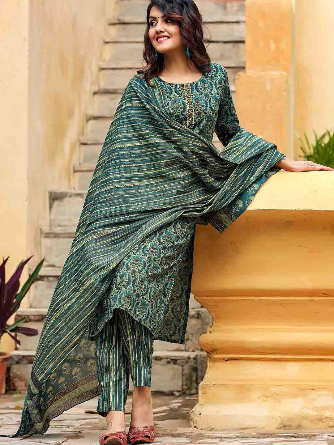 KALINI Ethnic Motifs Printed Gotta Patti Kurta & Trousers With Dupatta