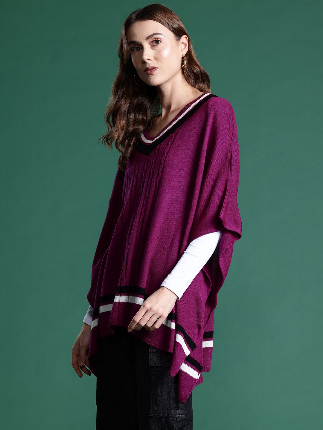 DressBerry Cable Knit Acrylic Poncho