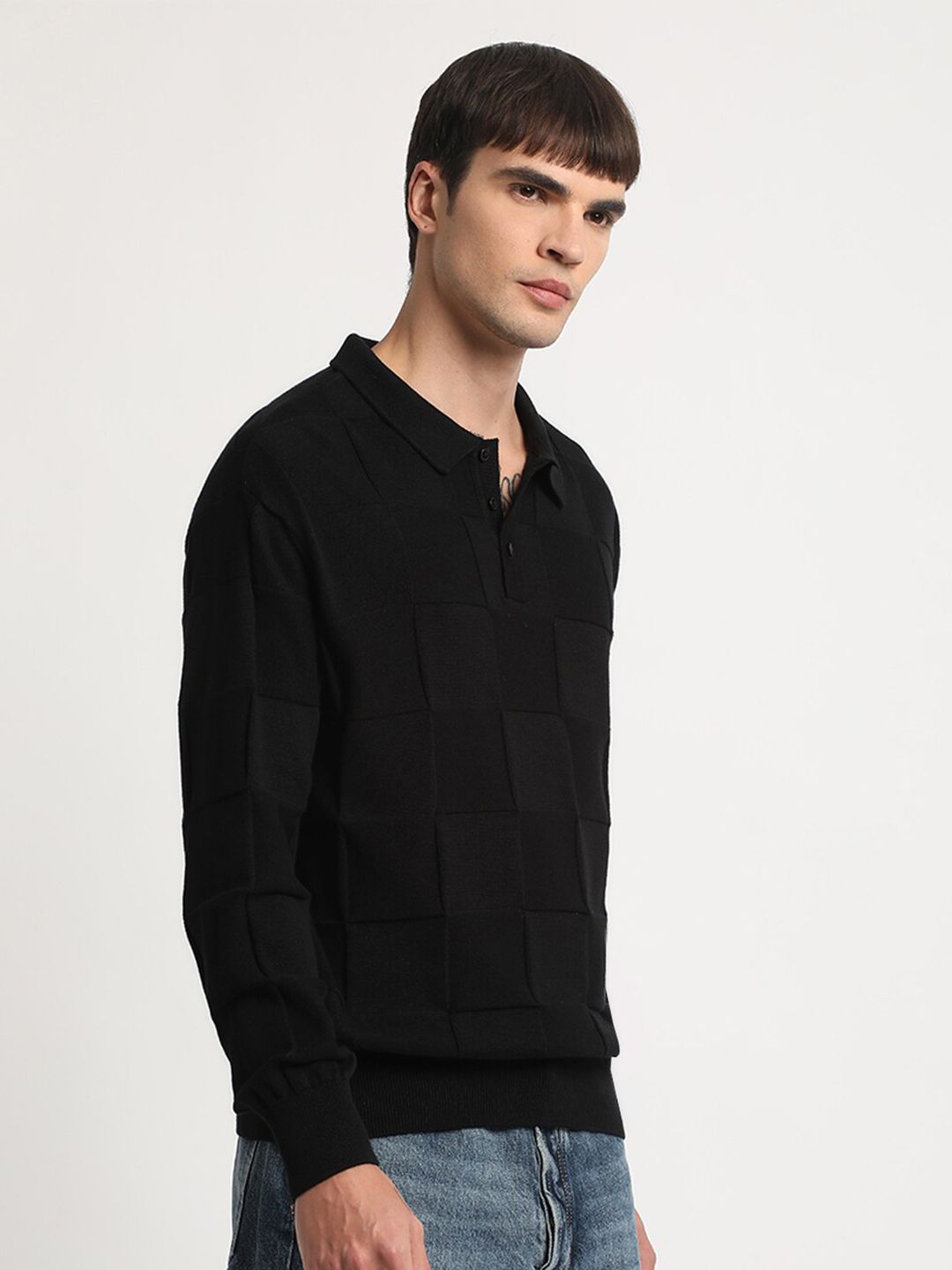 THE BEAR HOUSE Checked Polo Collar Pure Cotton T-shirt