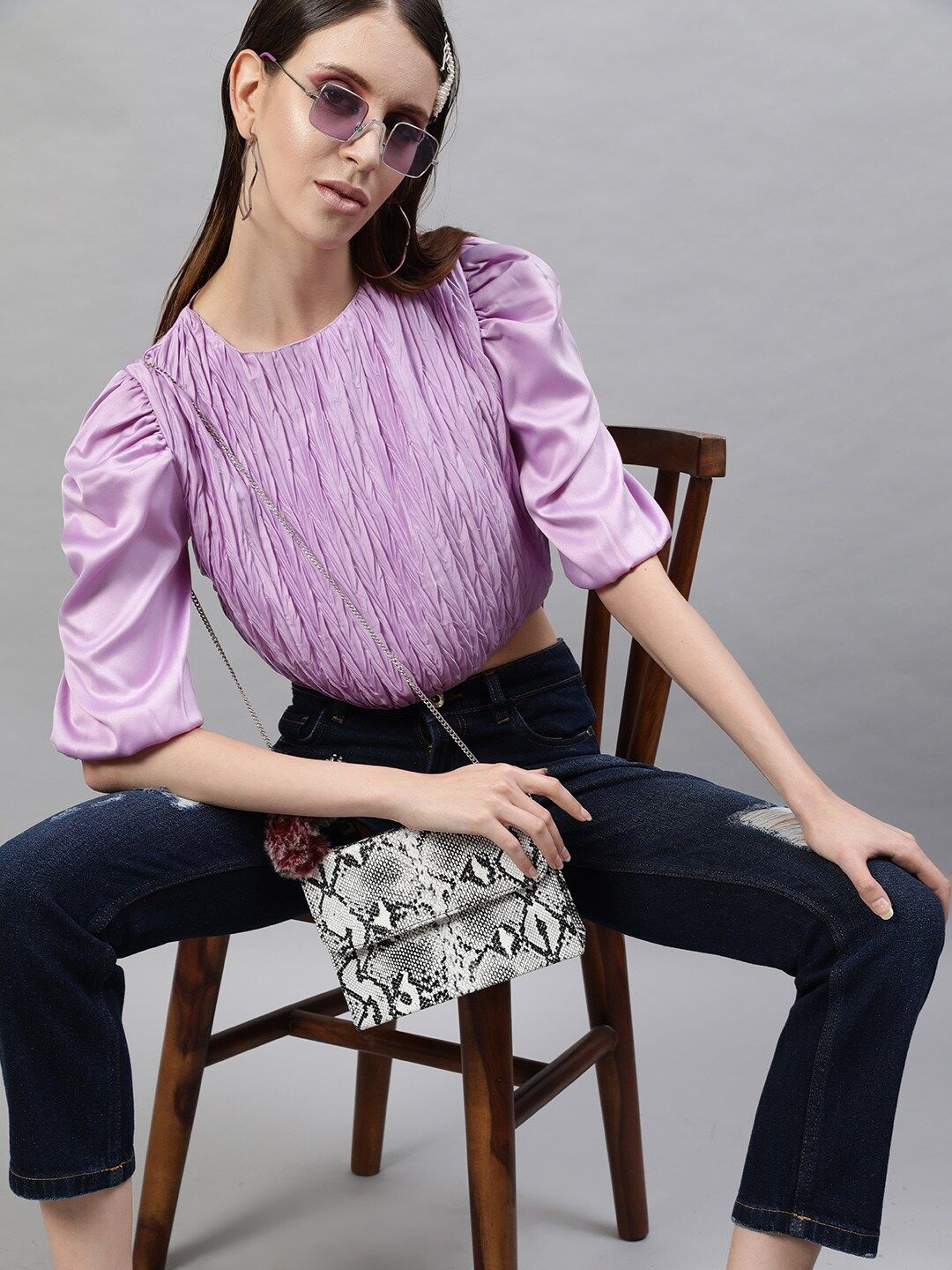 STREET 9 Lavender Pleated Blouson Crop Top