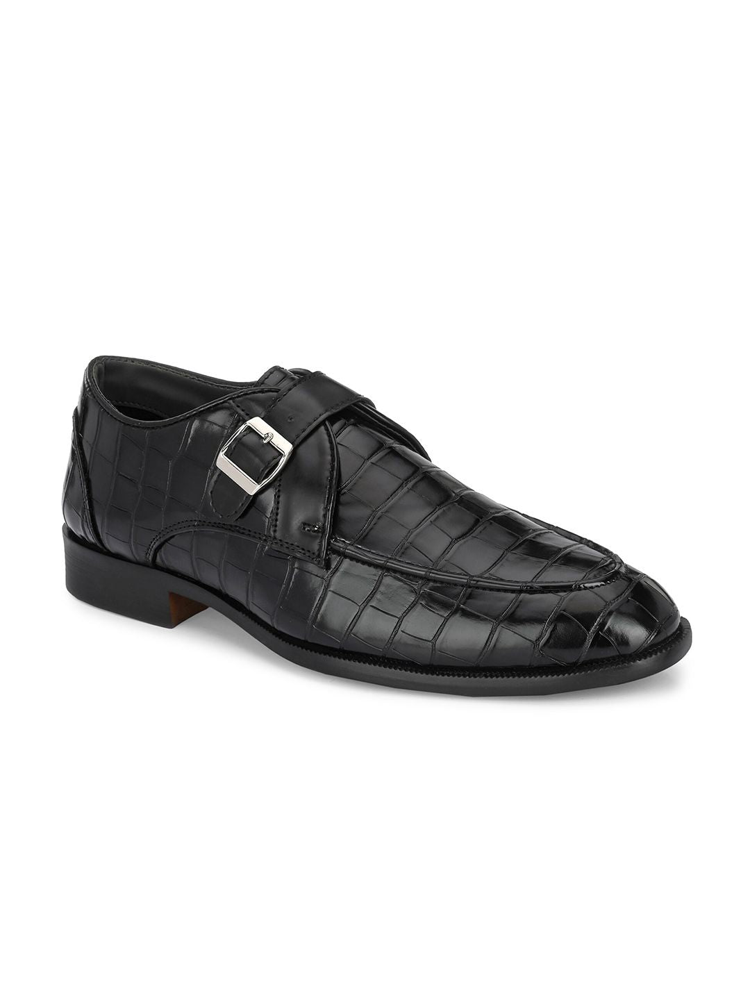 House of Pataudi Men Textured Formal Monk Shoes