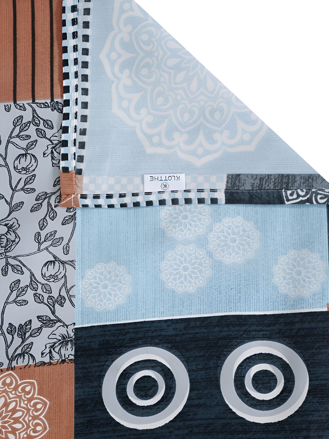 KLOTTHE Motif Etnik Biru Kapas 300 TC Cadar King dengan 2 Sarung Bantal-98 x 89 inci