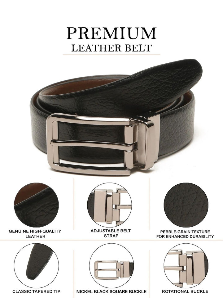 Teakwood Leathers Men Textured Leather Reversible Belt