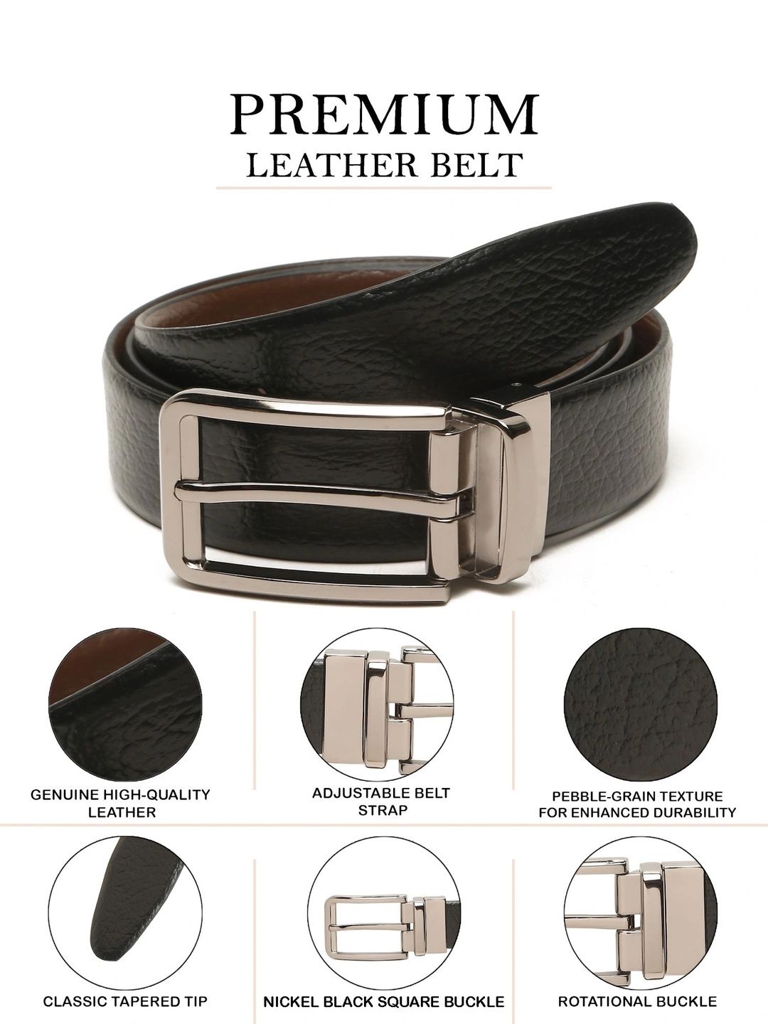 Teakwood Leathers Men Textured Leather Reversible Belt