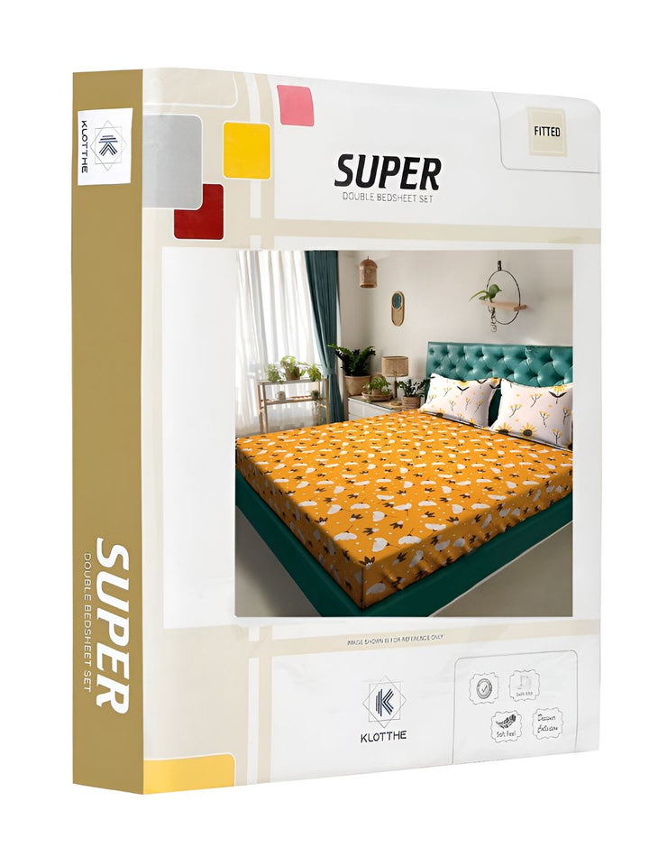 KLOTTHE Yellow & White Floral Printed 300TC Dilengkapi Cadar King Double Dengan Sarung Bantal