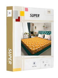 KLOTTHE Yellow & White Floral Printed 300TC Dilengkapi Cadar King Double Dengan Sarung Bantal