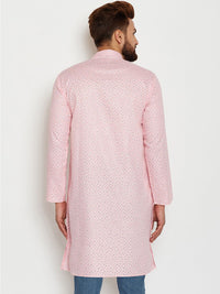 SOJANYA Men Pink & Red Printed Straight Kurta