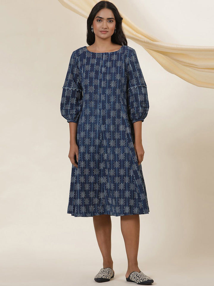 W Geometric Printed Sequinned Puff Sleeves A-Line Kurta