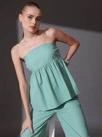 STREET 9 Solid Off Shoulder Top With Flared Trousers Co-Ords