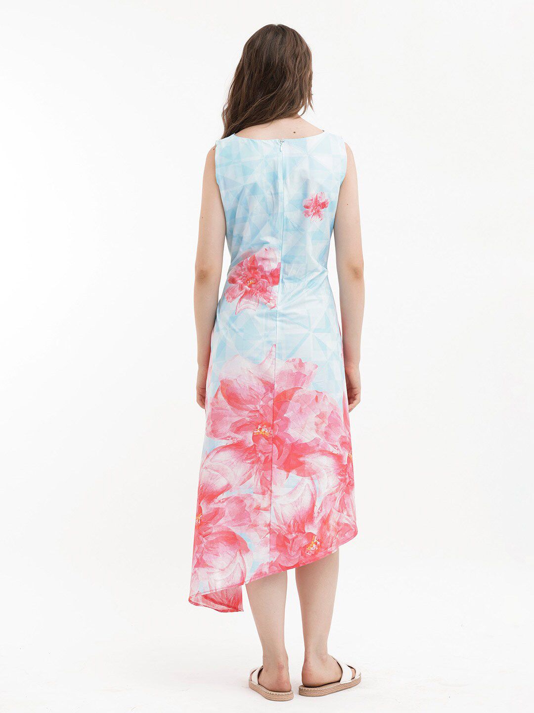 RAREISM Floral Print Sleeveless A-Line Cotton Midi Dress