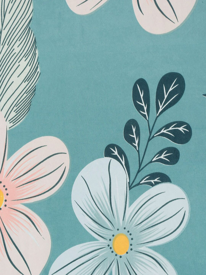 KLOTTHE Green Floral Polycotton 300 TC Fitted King Fine Bedsheet with 2 Pillow Covers-270 x 270 cm