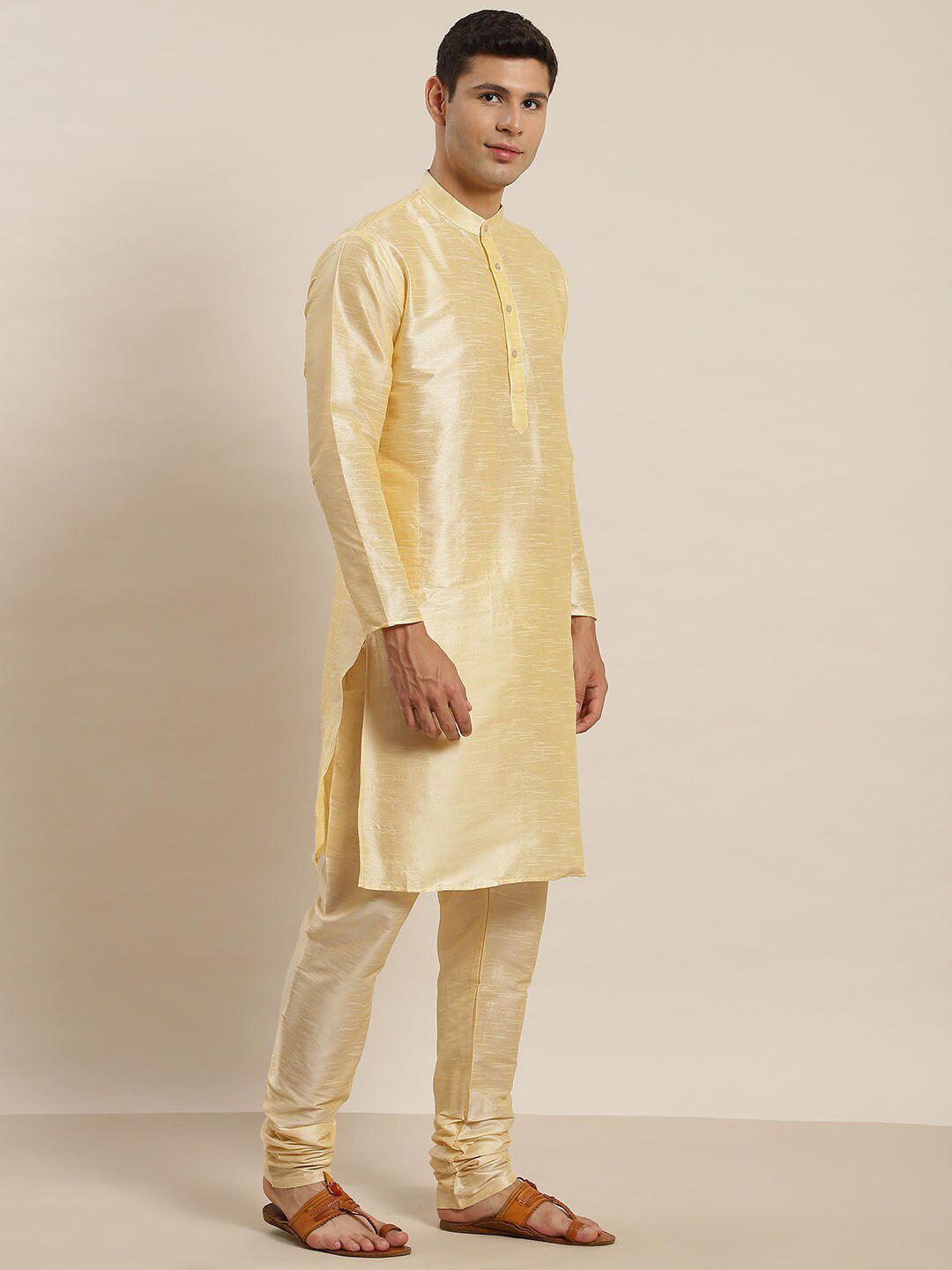 SOJANYA Mandarin Collar Regular Kurta with Churidar with Woven Design Nehru Jacket