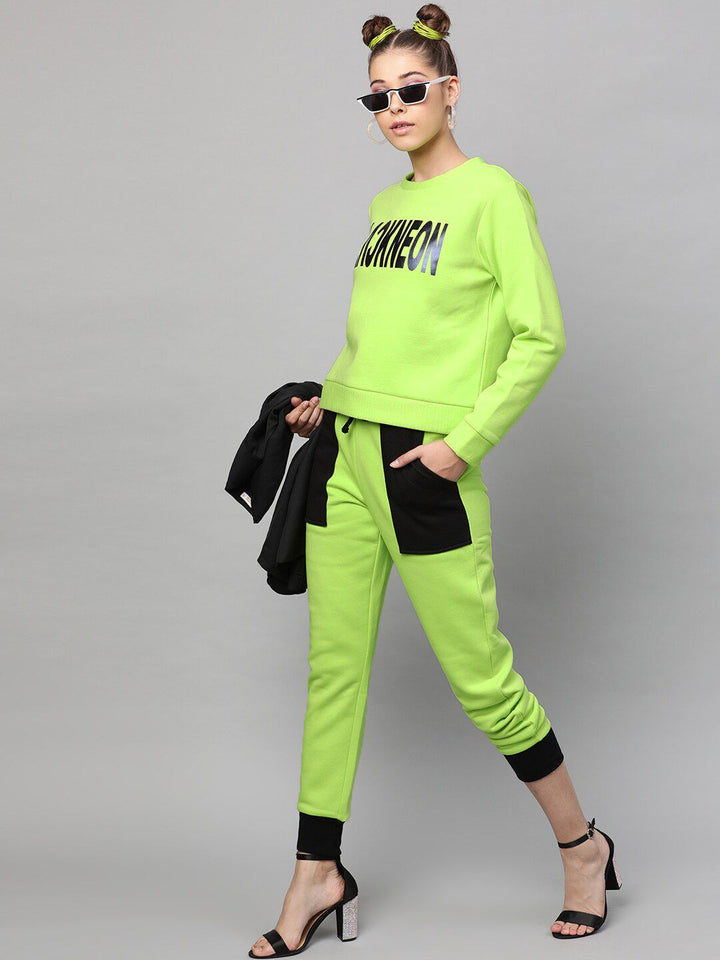 STREET 9 Women Fluorescent Green Printed Sweatshirt