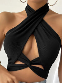 Berrylush Women Halter Neck Twisted Crop Top