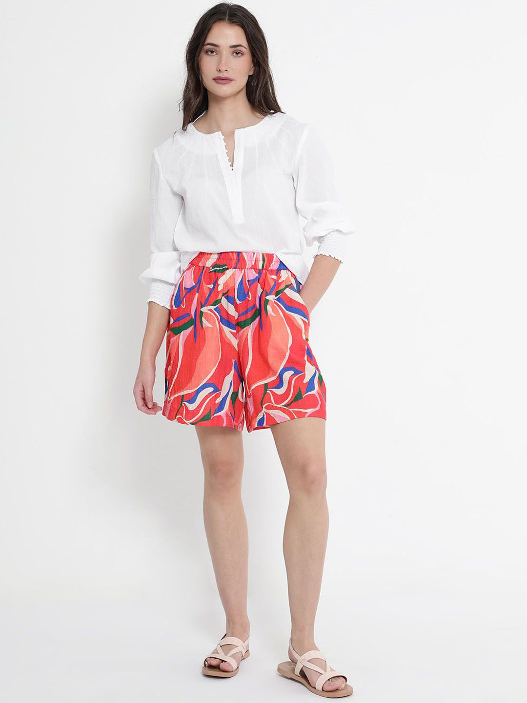 RAREISM Women Abstract Printed Relaxed Fit High-Rise Cotton Casual Shorts
