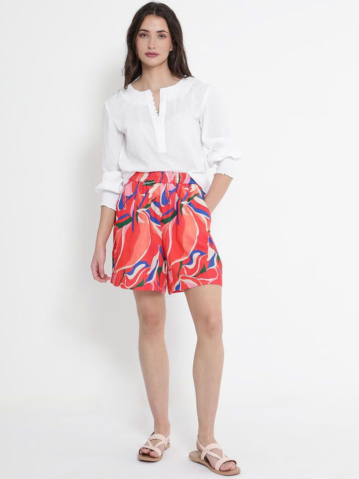 RAREISM Women Abstract Printed Relaxed Fit High-Rise Cotton Casual Shorts