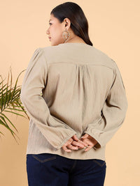 CURVY STREET Plus Size V-Neck Puff Sleeve Top