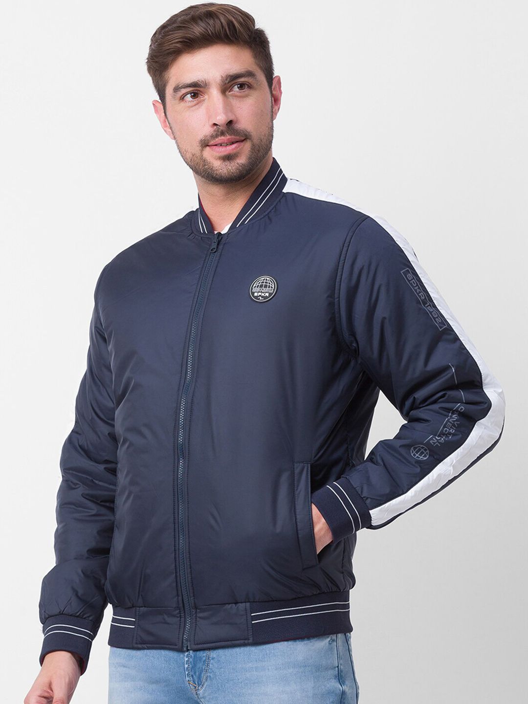 SPYKAR Men Navy Blue & Red Reversible Padded Jacket