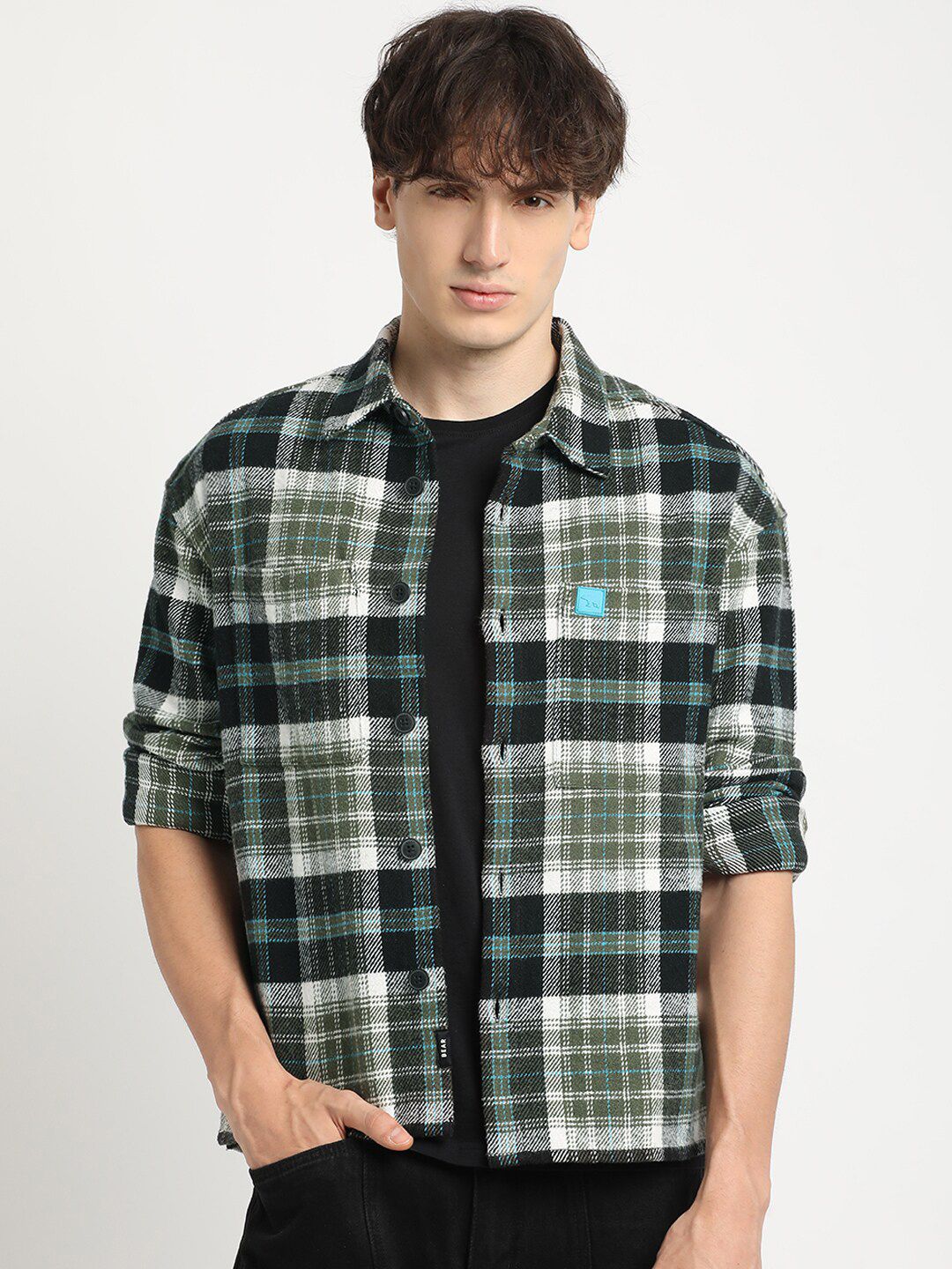 THE BEAR HOUSE Men Checkered Relaxed Fit Shacket