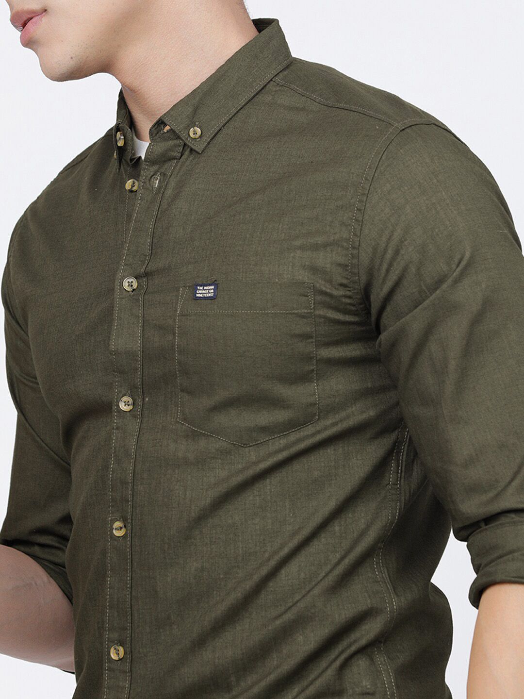 The Indian Garage Co Men Olive Pure Cotton Casual Shirt