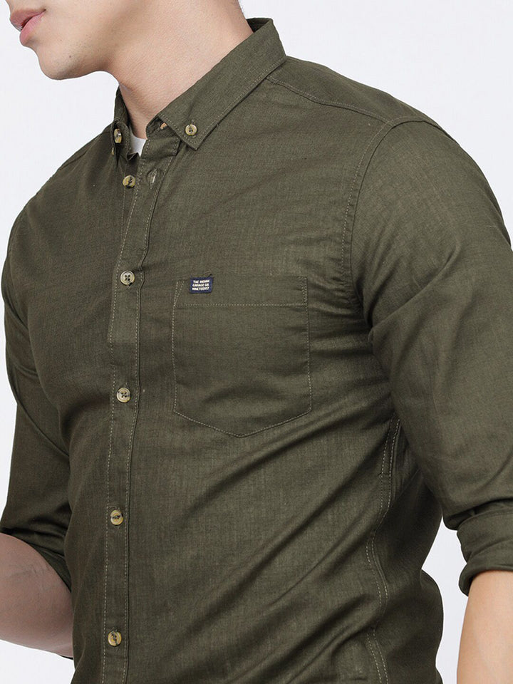 The Indian Garage Co Men Olive Pure Cotton Casual Shirt