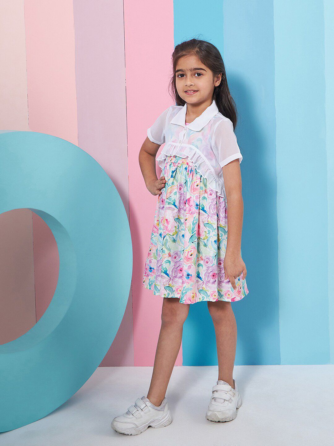 pspeaches Girls Floral Print Shoulder Strap Georgette Fit & Flare Dress