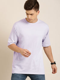 DILLINGER Men Lilac Solid Pure Cotton Drop-Shoulder Sleeves Oversized Fit T-shirt