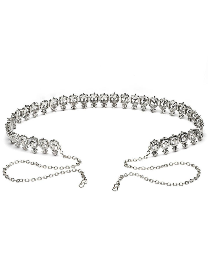 KARATCART Silver-Plated Pearl-Beaded Oxidised Kamarbandh