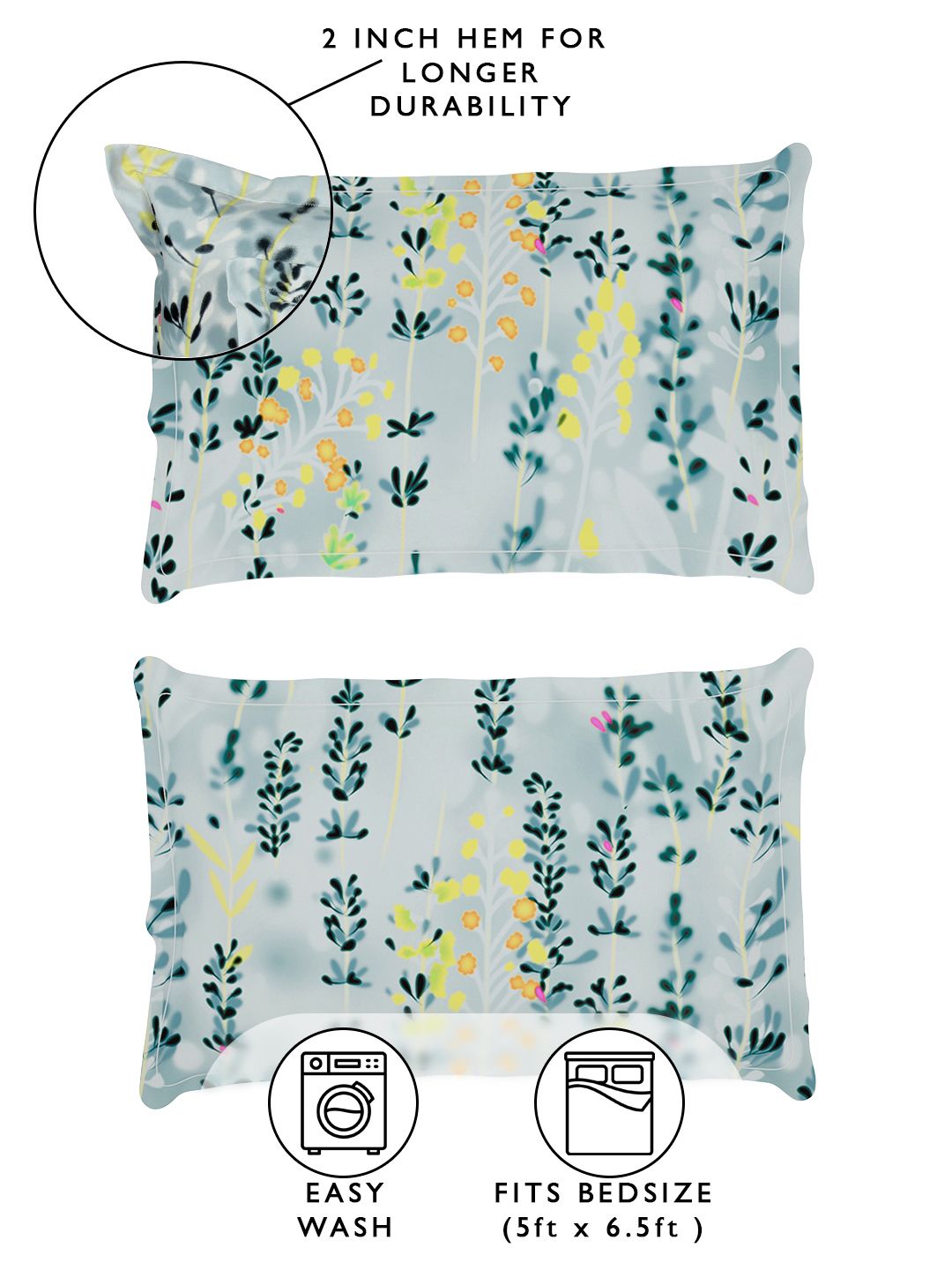 Story@home Arena Grey & Blue Floral Printed 180 TC Queen Bedsheet & 2 Pillow Covers