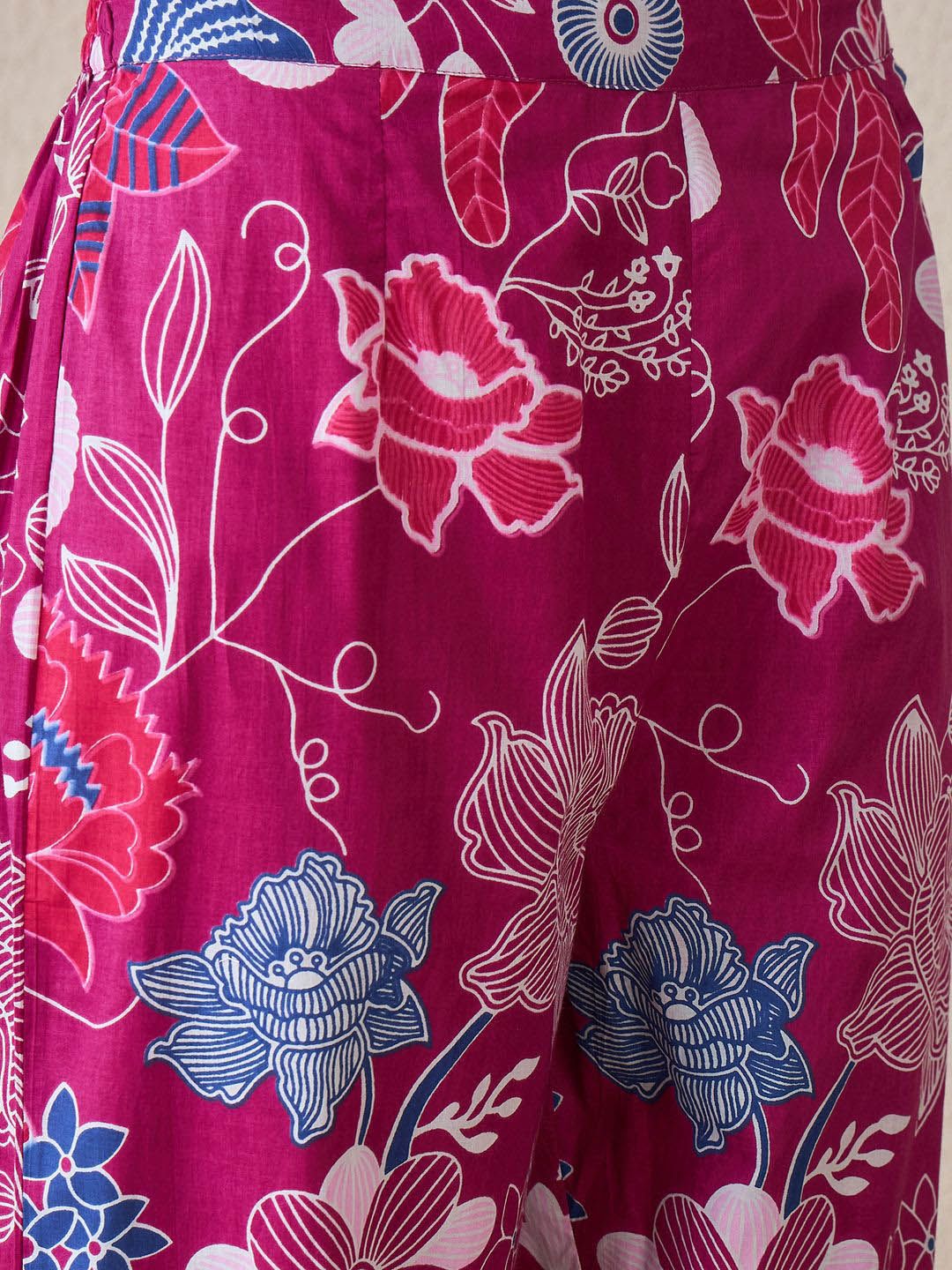 Indo Era Women Floral Printed Regular Pure Cotton Kurta with Trousers