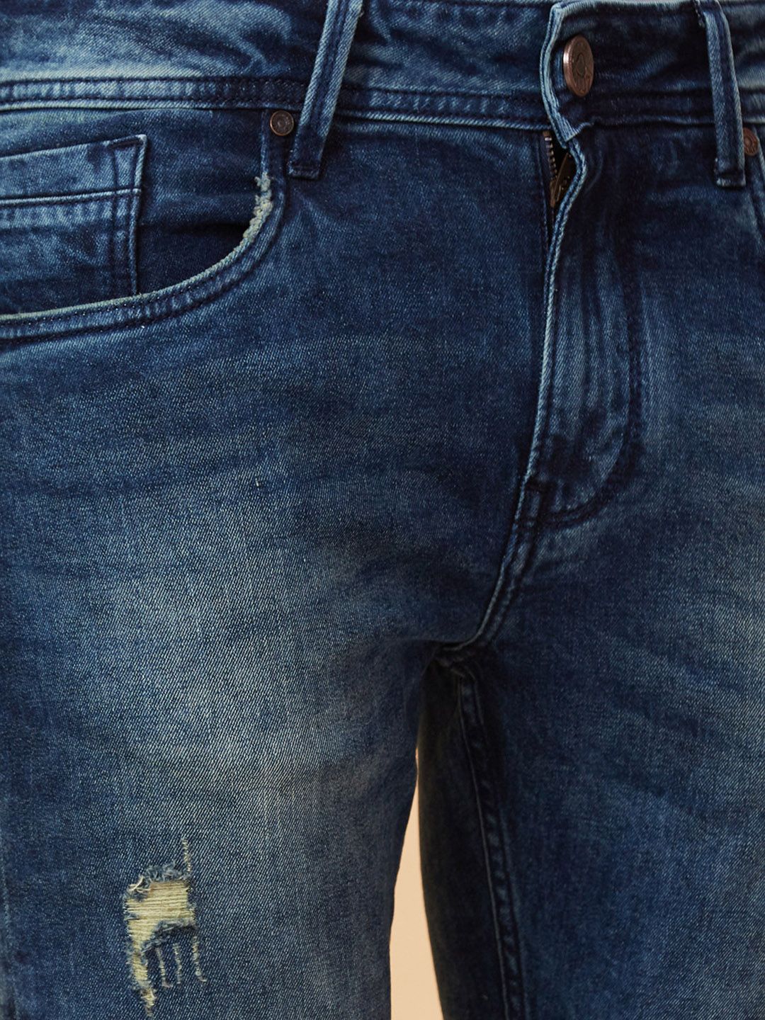Being Human Men Slim Fit Low Distress Light Fade Jeans